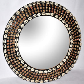 15" Sea Shell Wood Crafted Wall Mount round Mirror for Wall - Rustic Accent Mirror for Bathroom - Entry - Dining Room - Living Room - Gift (15" X 15", Antique)