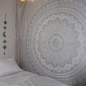 Tapestry Wall Hanging Hippie Ombre Mandala Bohemian Hippy Intricate Metallic Shine Indian Tapestries Bedspread 90 X 108 Inches (230Cm X 270Cm) Silver