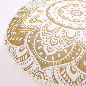 Floor Pillow Cushion Cover - Hippie Mandala Cushion Cover Large with Pom Poms Soft Particles - Pouf Cover round Bohemian Yoga Decor, 32" Gold
