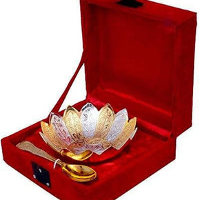 Brass Bowl Platter Tray with Spoon Indian Royal Engraving Design with Decorative Gift Packed Box