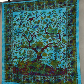 Tapestry Tree of Life Hippie Kaleidoscopic Intricate Floral Design Indian Bedspread Wall Hanging 84X90 Inches,(215Cmsx230Cms) Turquoise
