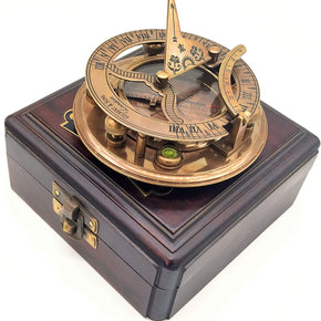 Antique Brass & Copper Sundial Compass – a Unique Gift of Elegance with Sundial Clock, Ship Replica Watch, and Presentation Box