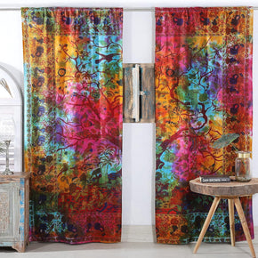 Indian Hippie Bohemian Beautiful Tie Dye Tree of Life Birds Curtain Panels Multi Color