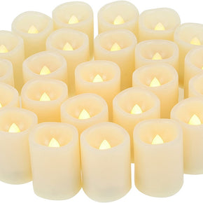 Battery Operated Flameless Votive Candles Realistic Flickering Fake Electric LED Tea Lights Set Bulk Wedding Party Halloween Christmas Decorations Table Centerpieces Batteries Incl 24PCS