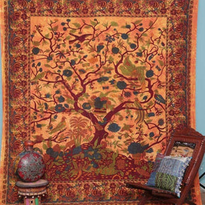 Tapestry Wall Hanging Hippie Tree of Life Bohemian Hippy Psychedelic Intricate Floral Design Indian Tapestries Bedspread 90X84 Inches,(230Cm X 215Cm) Orange