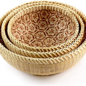 Bamboo round Wicker Baskets for Organizing, Wall Basket Decor, Extra Large Wicker Basket & Small Baskets for Organizing, Boho Baskets for Storage, Offering Baskets for Church, 3Pcs