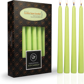 , Botanical Taper Candles-10 Inch Tall Tapered, 7.5 Hour Long Burning Dripless, Smokeless, Natural Coconut Soy Wax Dinner Candles for Wedding, Home Decorations (Lime Green, 12-Pack)