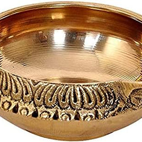 Handcrafted Indian Puja Brass Oil Lamp - Golden Diya Lamp Engraved Design Dia - 2 Inch (1)