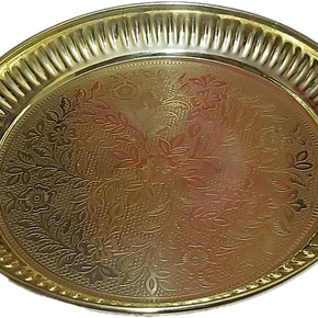 Brass Puja Plate Aarti Pujan Thali Golden Brass Prashad Chandan Pooja Article (6-Inch, Flower-Design)