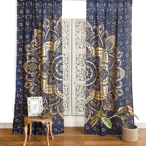 Indian Hippie Bohemian Beautiful Passion Ombre Color Mandala Curtain Panels Blue Gold