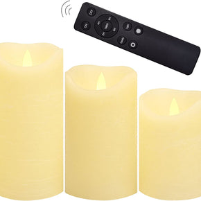 Battery Operated Flameless Candles with Remote Timer Real Wax Realistic Flickering Fake Electric LED Pillar Candles for Wedding Christmas Party Decorations Table Centerpieces 3 Pack