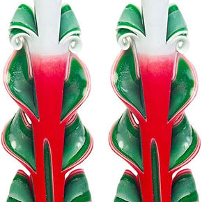 Christmas Candles - Taper Candles - Tall Candles - Carved Candles - Set of 2 Red Green Candles 9 Inches - Tapered Candles - Christmas Taper Candles - Hand Carved Taper Candles
