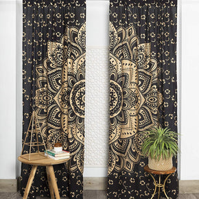 Indian Hippie Bohemian Beautiful Passion Ombre Color Mandala Curtain Panels Black Gold