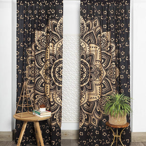 Indian Hippie Bohemian Beautiful Ombre Color Mandala Curtain Panels Black Gold