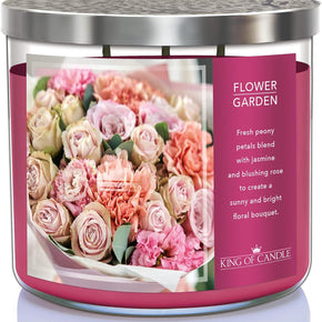 - Flower Garden | Large 3 Wick Highly Scented Floral Candle | USA Made | 14 Oz Soy Wax + Decorative Snuffer Lid | Rose Peony Jasmine Bouquet | Gifts for Women Mom Grandma Sister