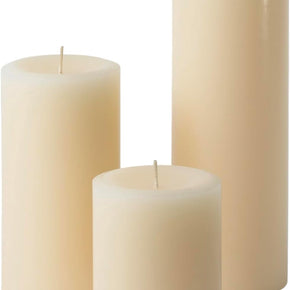 - Assorted Unscented Solid Color Pillar Candles (Set of 3) for Home Décor, Wedding Receptions (Ivory)