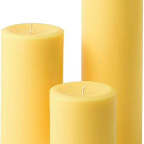 - Assorted Unscented Solid Color Pillar Candles (Set of 3) for Home Décor, Wedding Receptions (Yellow)