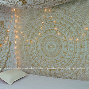 Tapestry Wall Hanging Elephant Hippie Metallic Mandala Bohemian Hippy Intricate Indian Tapestries Bedspread 54 X 82 Inches (140Cm X 210Cm) Gold & White