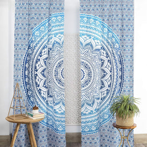 Indian Hippie Bohemian Beautiful Ombre Mandala Curtain Panels Blue