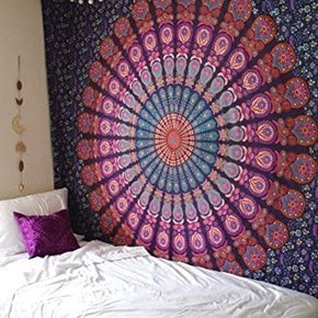 Tapestry Wall Hanging Hippie Mandala Bohemian Hippy Psychedelic Intricate Floral Design Indian Tapestries Bedspread 90 X 108 Inches (230Cm X 270Cm) Purple