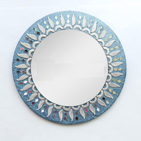 Turquoise Wooden 16" round Wall Mirror - Large round Mirror, Rustic Accent Mirror for Bathroom, Entry, Dining Room, & Living Room