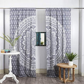 Indian Hippie Bohemian Beautiful Ombre Color Mandala Curtain Panels Grey and Silver