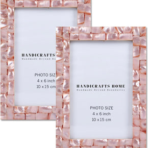 Photo Picture Frame - 4" X 6" Pink Mother of Pearl - Handmade Gift - Pack of 2